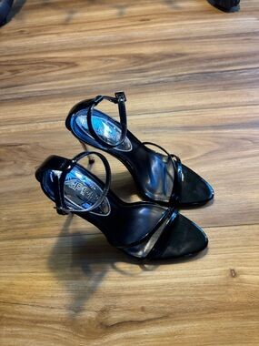 Express Black Patent Strappy Ankle Strap Heels